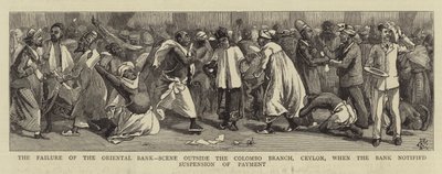 Der Zusammenbruch der Oriental Bank, Szene vor der Colombo-Filiale, Ceylon, als die Bank die Zahlungseinstellung ankündigte von Charles Edwin Fripp